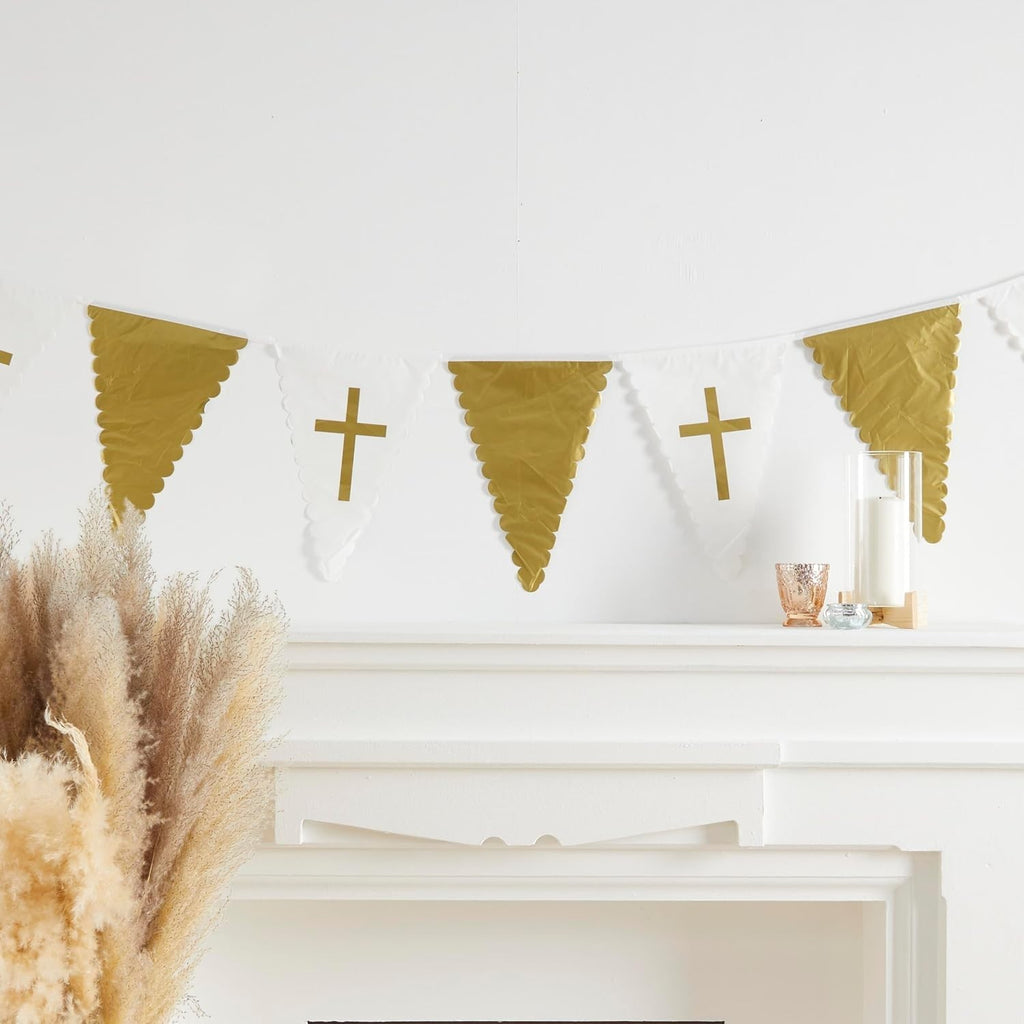 Amscan Botanic Cross Reusable Plastic Bunting Party Decoration Gold White New
