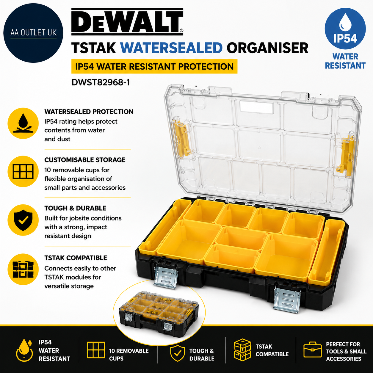 DEWALT ‎DWST829681 TSTAK Watersealed Organiser One Size Black Yellow