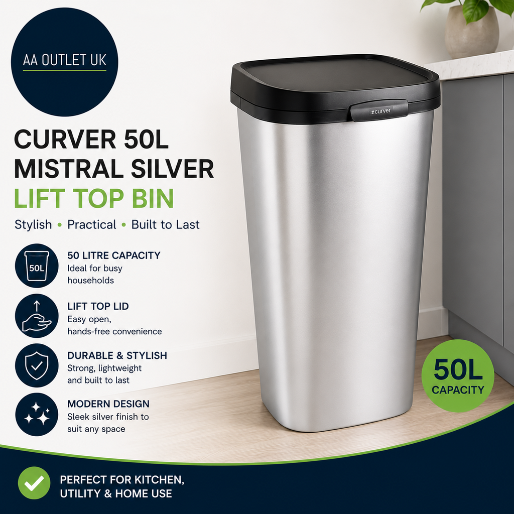 Curver 50L Mistral Silver Lift Top Bin