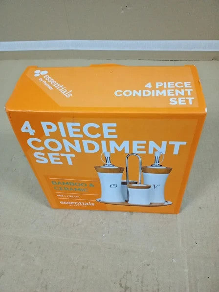 Premier Housewares 1103947 4pcs Bamboo Ceramic Concave Condiment Set White New