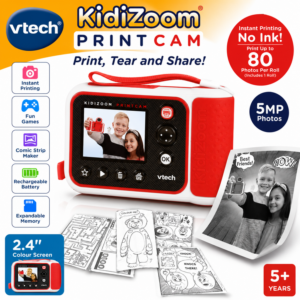 VTech KidiZoom PrintCam Red Digital Instant Camera Children Built In Age 5+