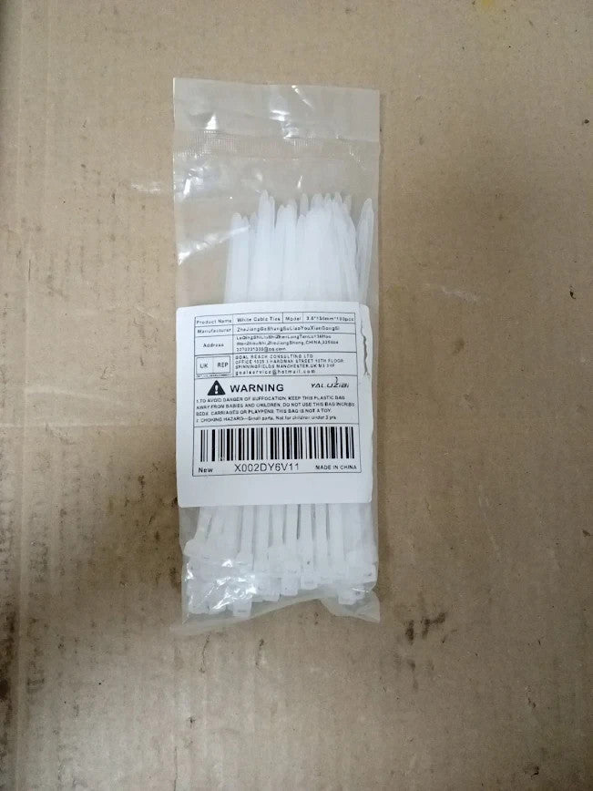100 Pack Cable Ties White 6in Zip 3.6x150mm Tidy Wires Long 40lbs Tensile New