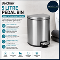 Beldray Bathroom Pedal Bin 5L Small Soft Closing Lid With Pedal D shaped
