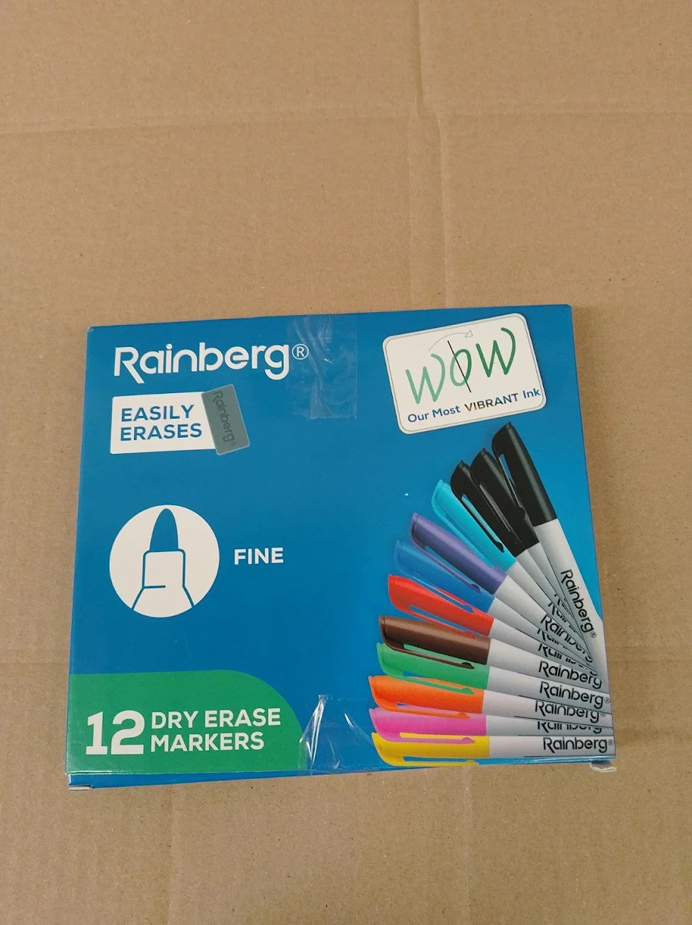 Rainberg Dry Erase Marker Pens 12 Pack Assorted Colours 3mm Fine Tip New