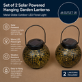 Set Of 2 Solar Powered Hanging Garden Lanterns Metal Globe Outdoor LED New