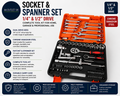 Socket Spanner Set 1/4 And 1/2 Drive Chrome Vanadium Ratchet Tool Kit Case