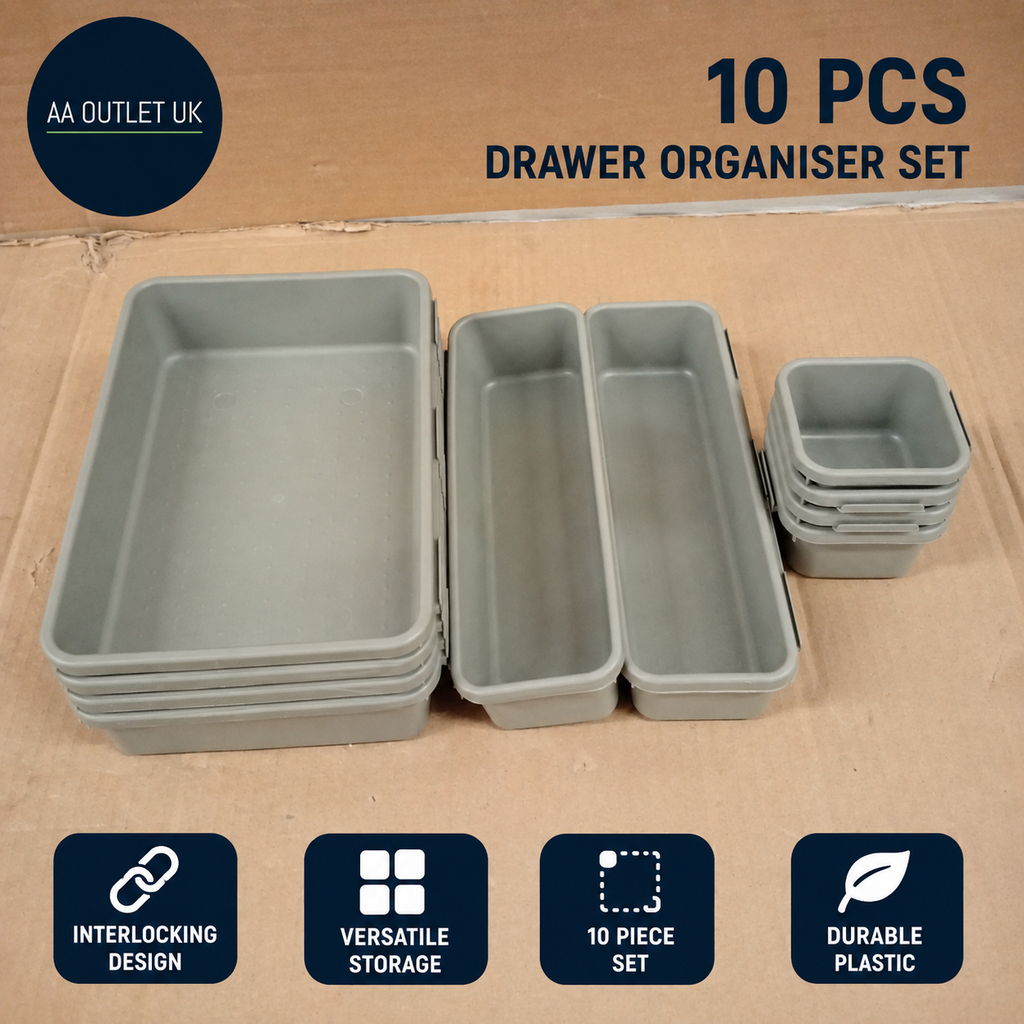ASelected 10 Pieces Drawer Organiser Interlocking Dividers Plastic Storage New