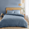 Catherine Lansfield Seersucker Super King Duvet Cover Set Blue 220x260cm