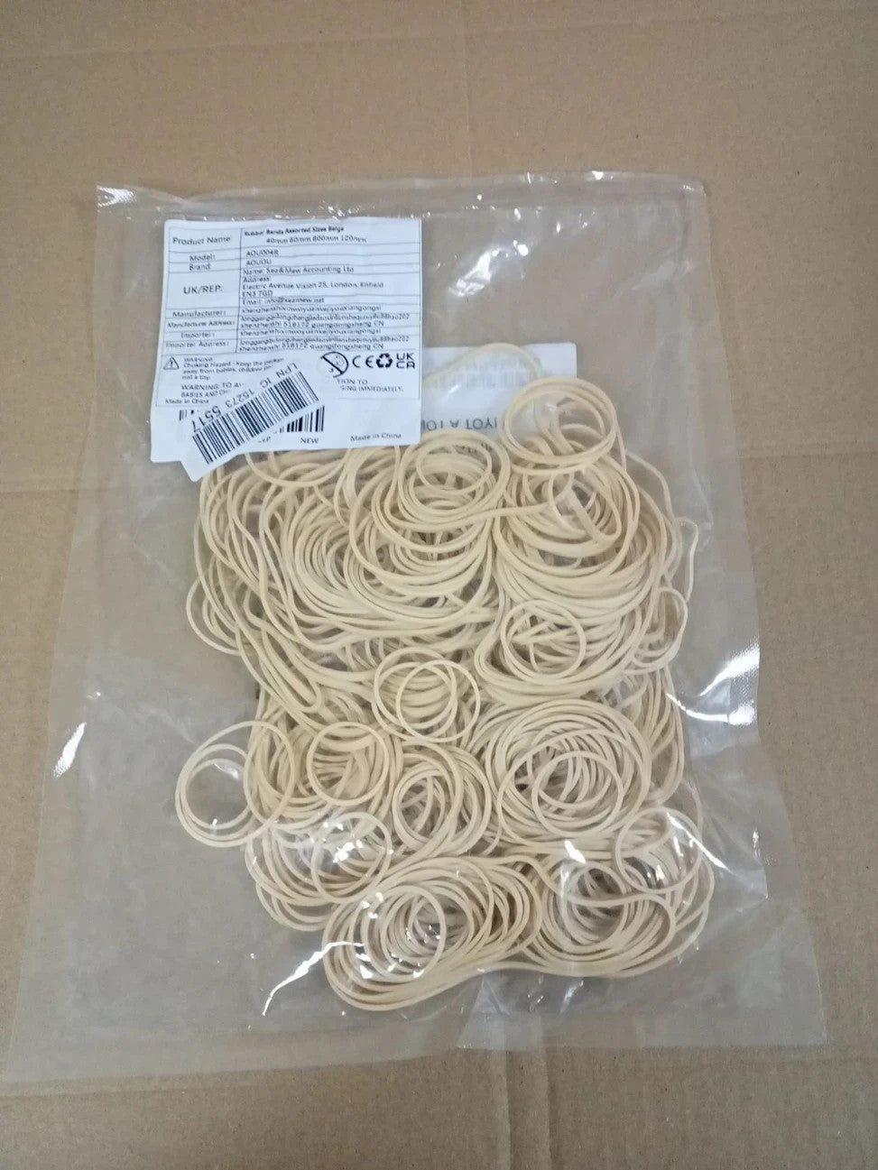 AOUOU Rubber Bands Assorted 4 Sizes Beige Net Weight 190g Elastic New