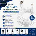 PluX 5m 16ft Micro USB Cable WyzeCam USB A Micro USB Power Ring Indoor White