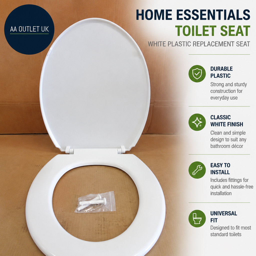Home Essentials White Plastic Toilet Seat Bathroom WC Replacement Seat Durable