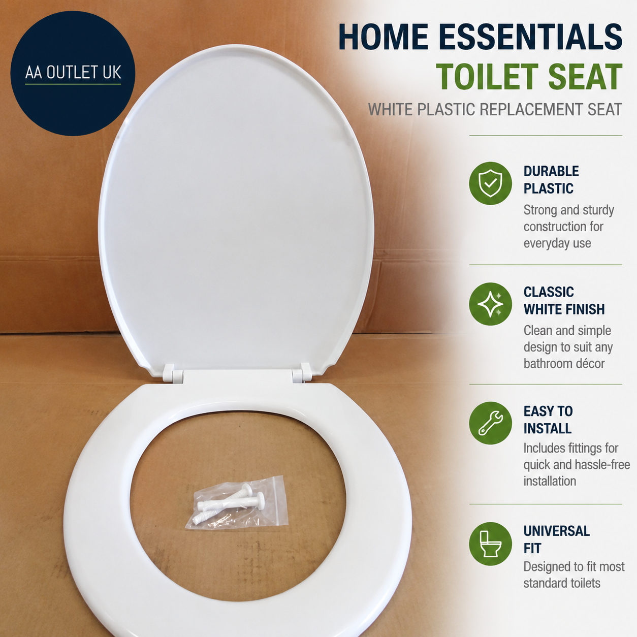 Home Essentials White Plastic Toilet Seat Bathroom WC Replacement Seat Durable