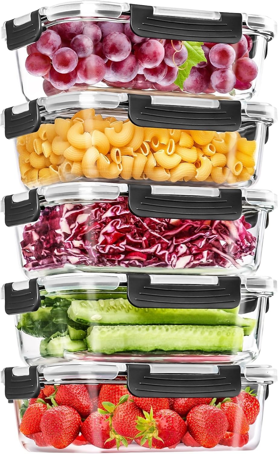 Skroam 5Packs 36oz Glass Food Storage Containers Lids Airtight Glass Meal New