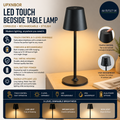 UPXNBOR Night Light LED Touch Bedside Table Lamp Cordless Rechargeable Black