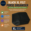 Black XL Felt Purse Organiser Insert Tote Bag Liner Multi Pockets Women New