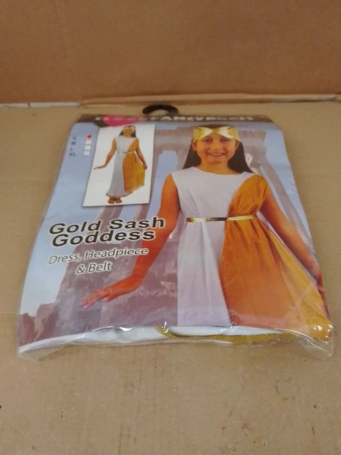 Girls Roman Goddess Costume Small White Tunic Dress Gold Sash Golden Laurel New