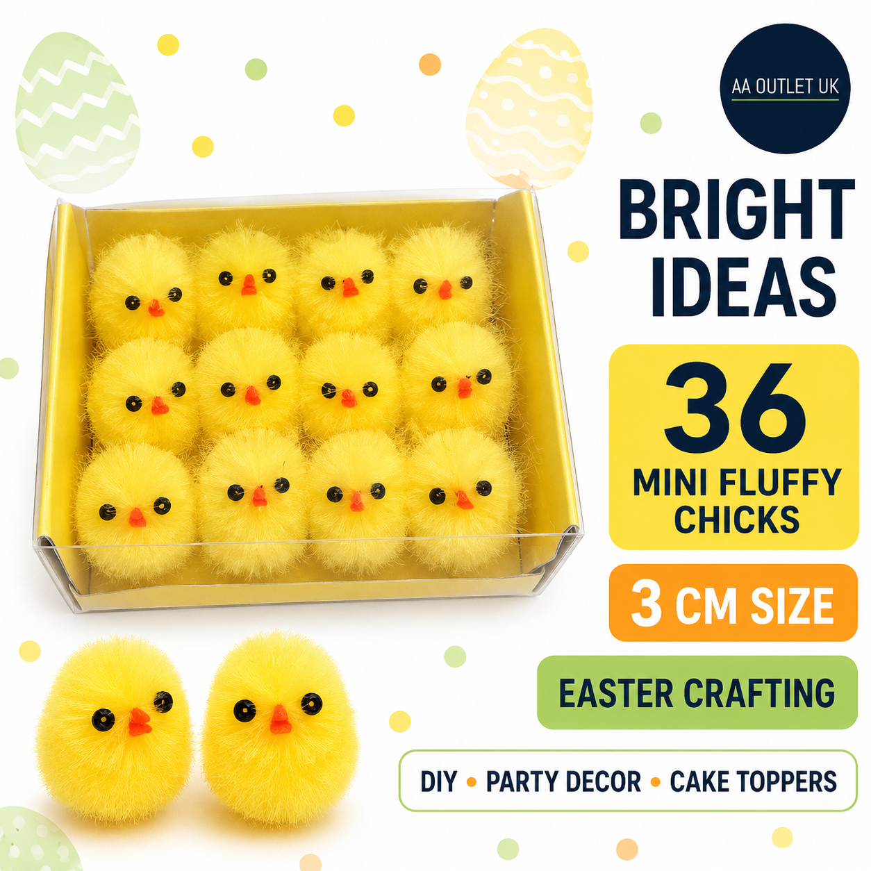 Bright Ideas 36pcs Mini Yellow 3cm Fluffy Chicks Perfect Easter Crafting