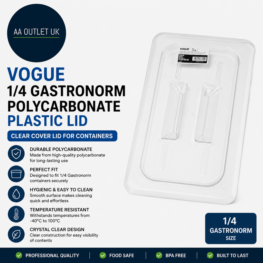 Vogue Polycarbonate Plastic 1/4 Gastronorm Lid Clear Cover Containers U247 Clear