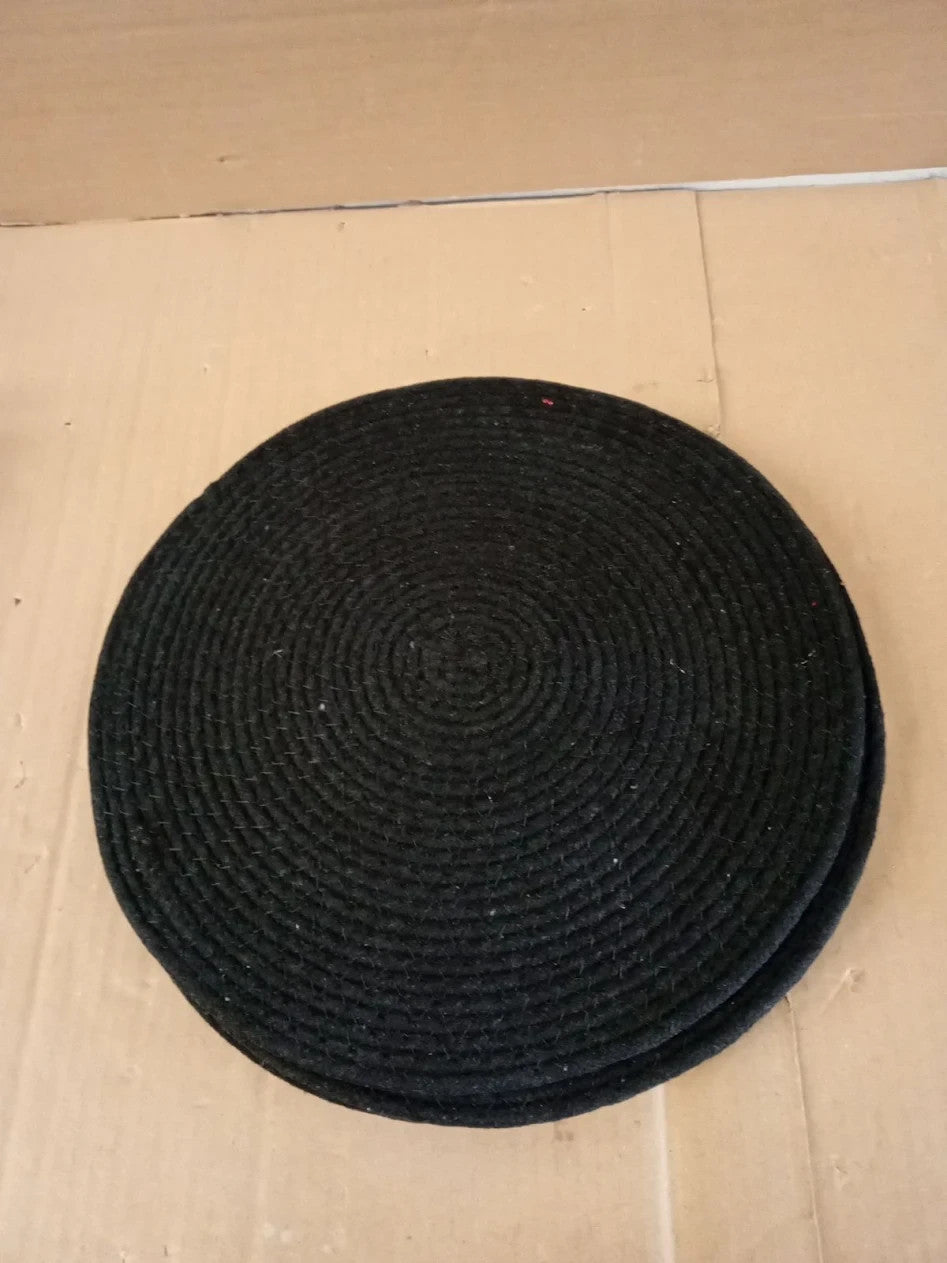 Encasa XO Dining Placemats 6 Pieces Cotton Round Table Mat 32cm Diameter Black