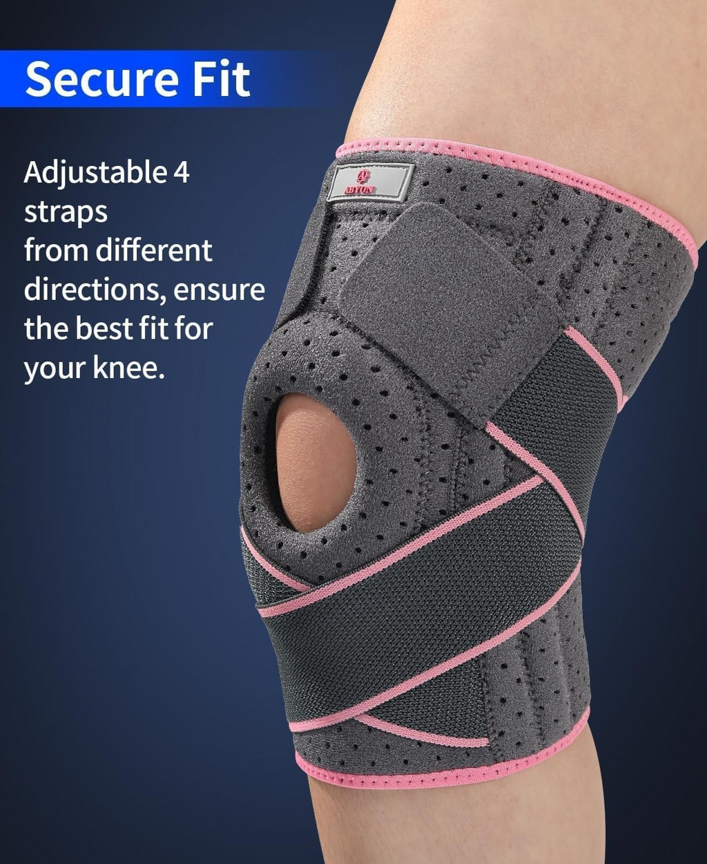 Abyon Knee Support Unisex Adjustable Non Slip Knee Brace Side 4XL/5XL Gray Pink