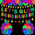 45 Pack Neon Party Supplies Lets Glow Banner Balloons Paper Tassels Triangle New