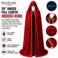 59" Unisex Full Length Hooded Robe Halloween Costumes Cloak Christmas Devil Vamp