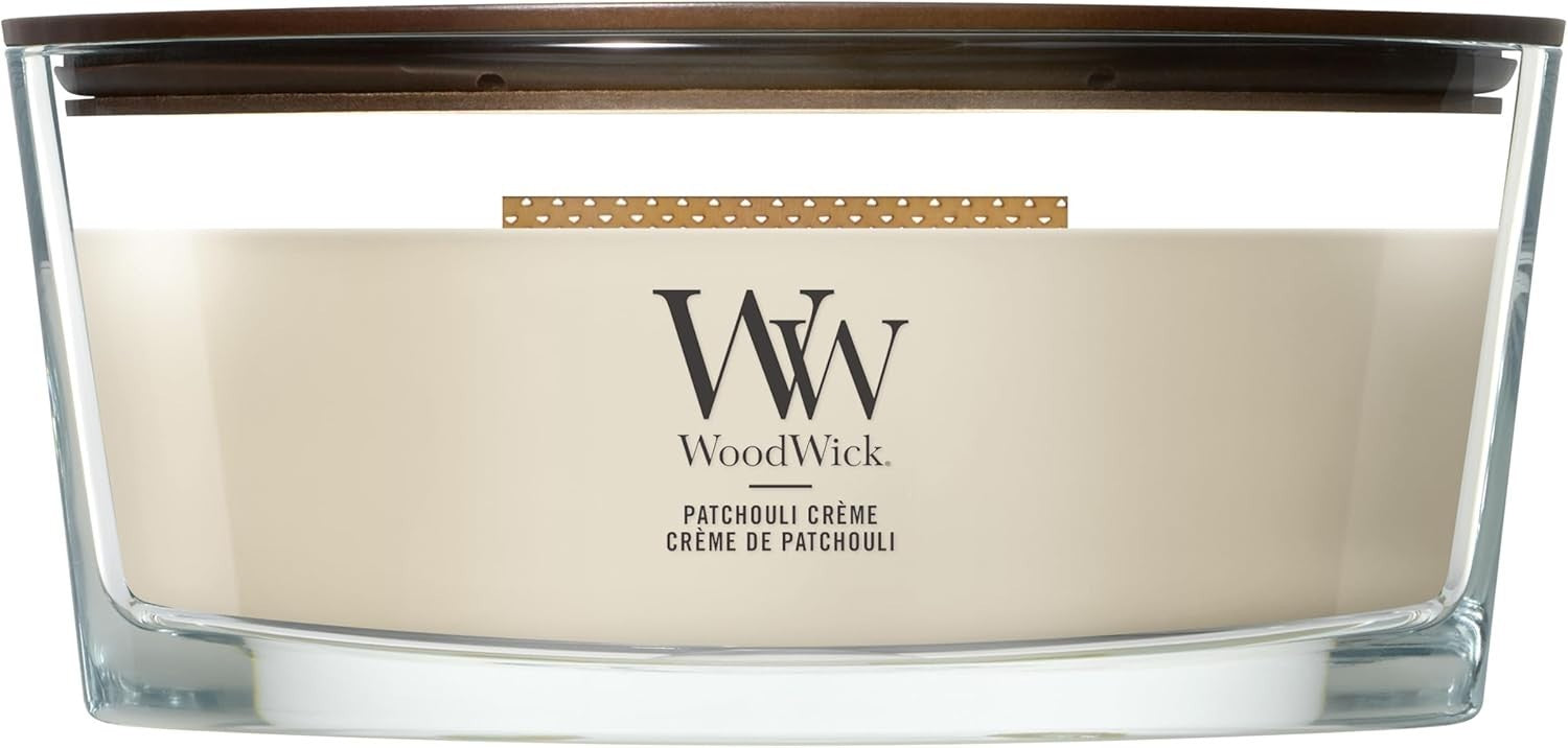 WoodWick Scented Crackling Wick Patchouli Creme Ellipse Candle 0.4x0.22in New
