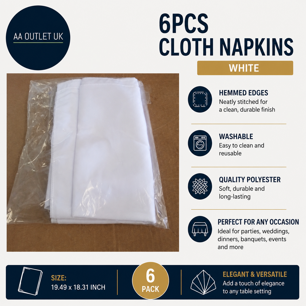 6Pcs Cloth Napkins White 19.49x18.31inch Washable Dinner For Party Wedding Event