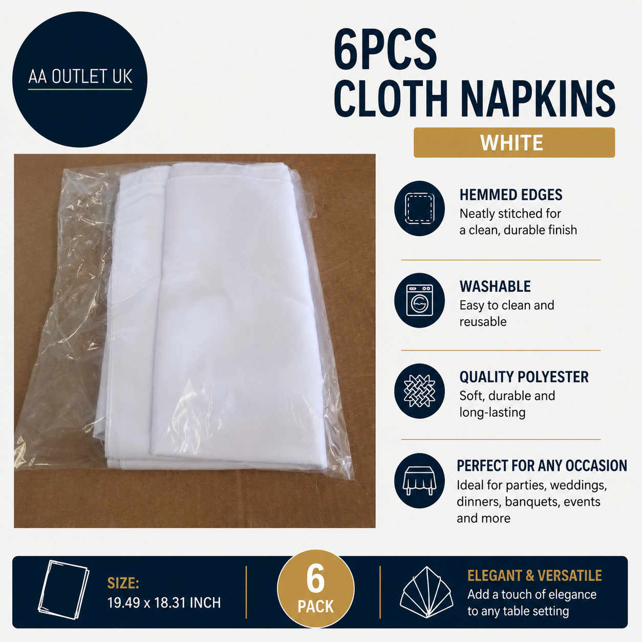6Pcs Cloth Napkins White 19.49x18.31inch Washable Dinner For Party Wedding Event