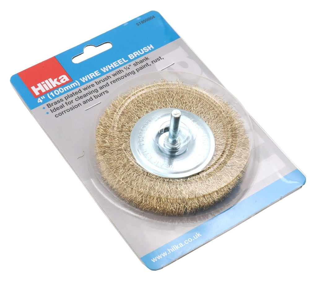 Hilka 4in Wire Wheel Brush Brass Crimped Wire Cleaning Removing Paint Rust