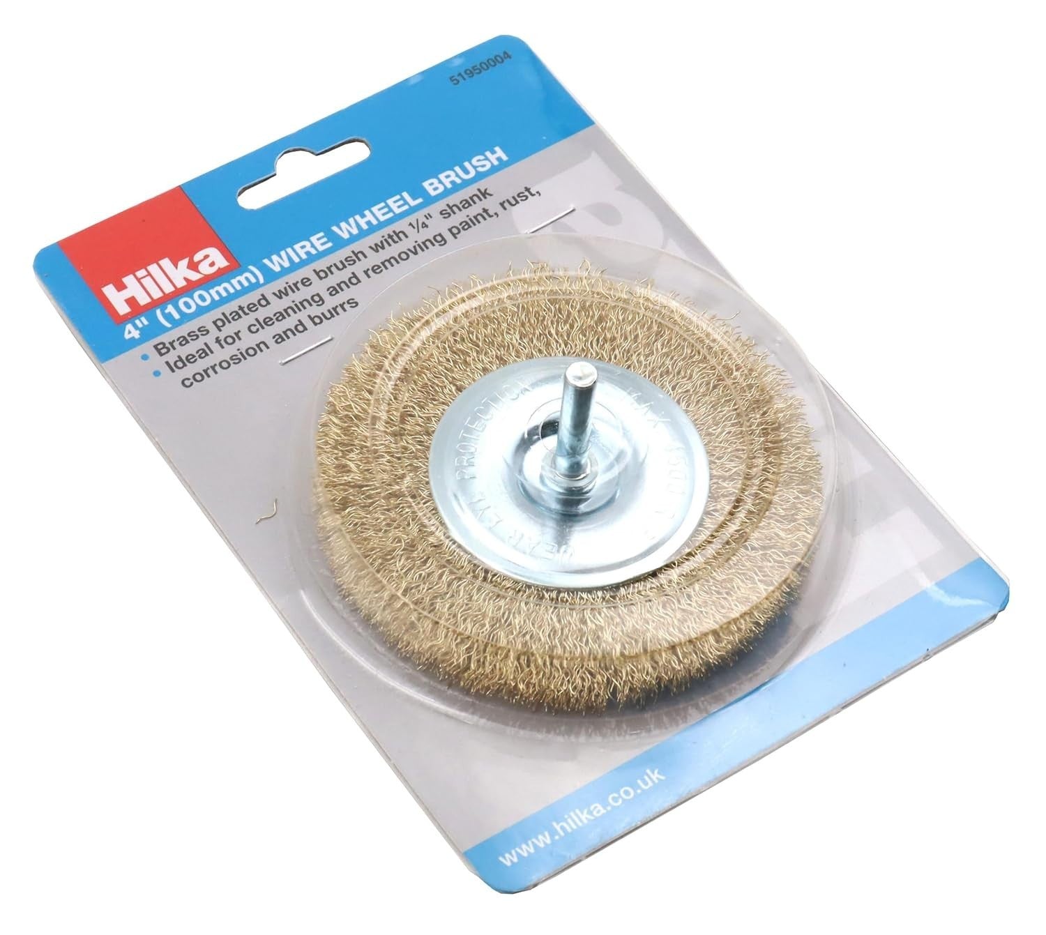Hilka 4in Wire Wheel Brush Brass Crimped Wire Cleaning Removing Paint Rust