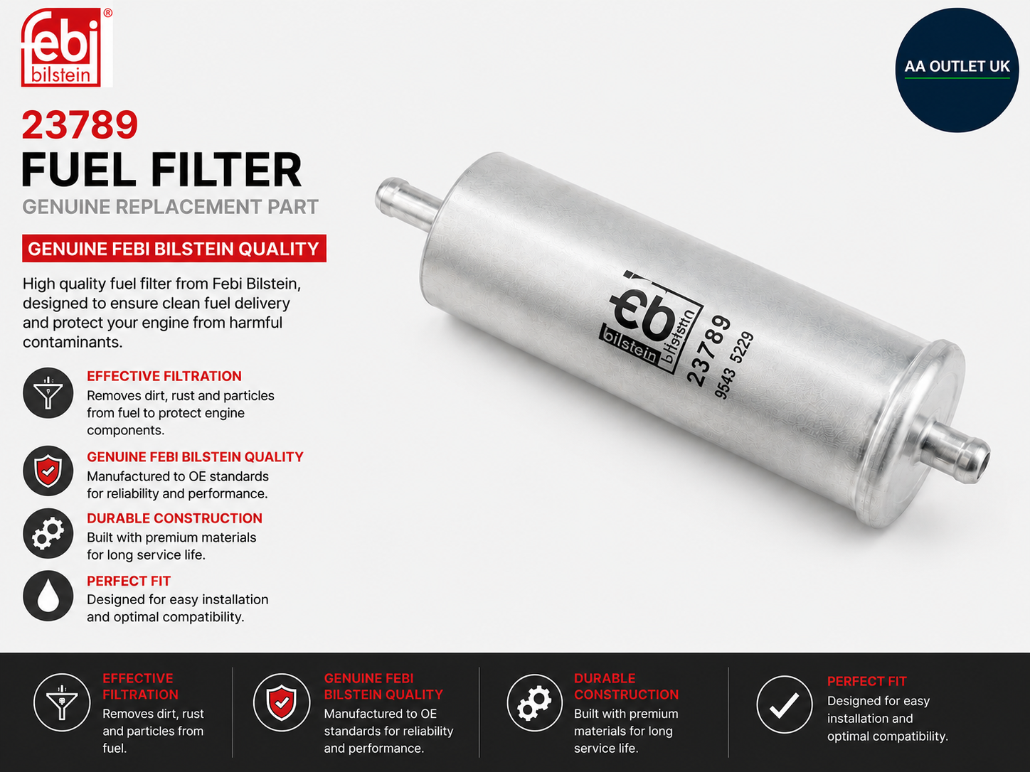 Febi Bilstein 23789 Fuel Filter Genuine Replacement Part Heavy Duty Design