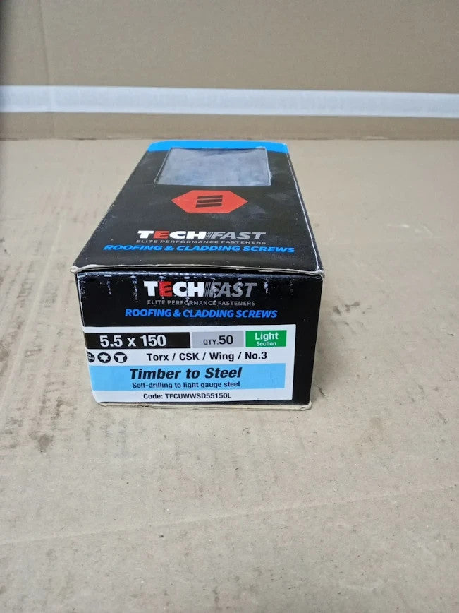TechFast Light Duty Timber Steel Roofing Screws 5.5x150mm Elementech Threaded