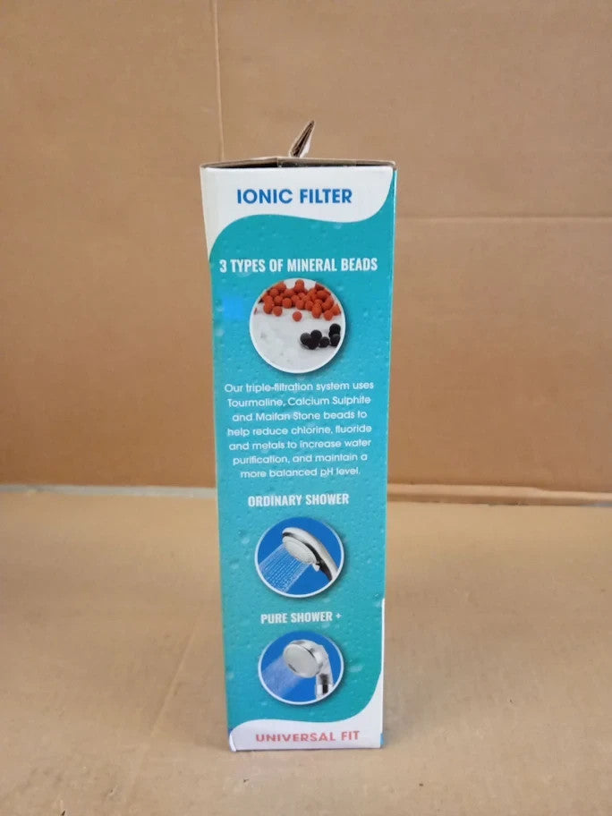 JML 3 Function Pure Shower Plus Ionic Mineral Bead Filtration Chrome New