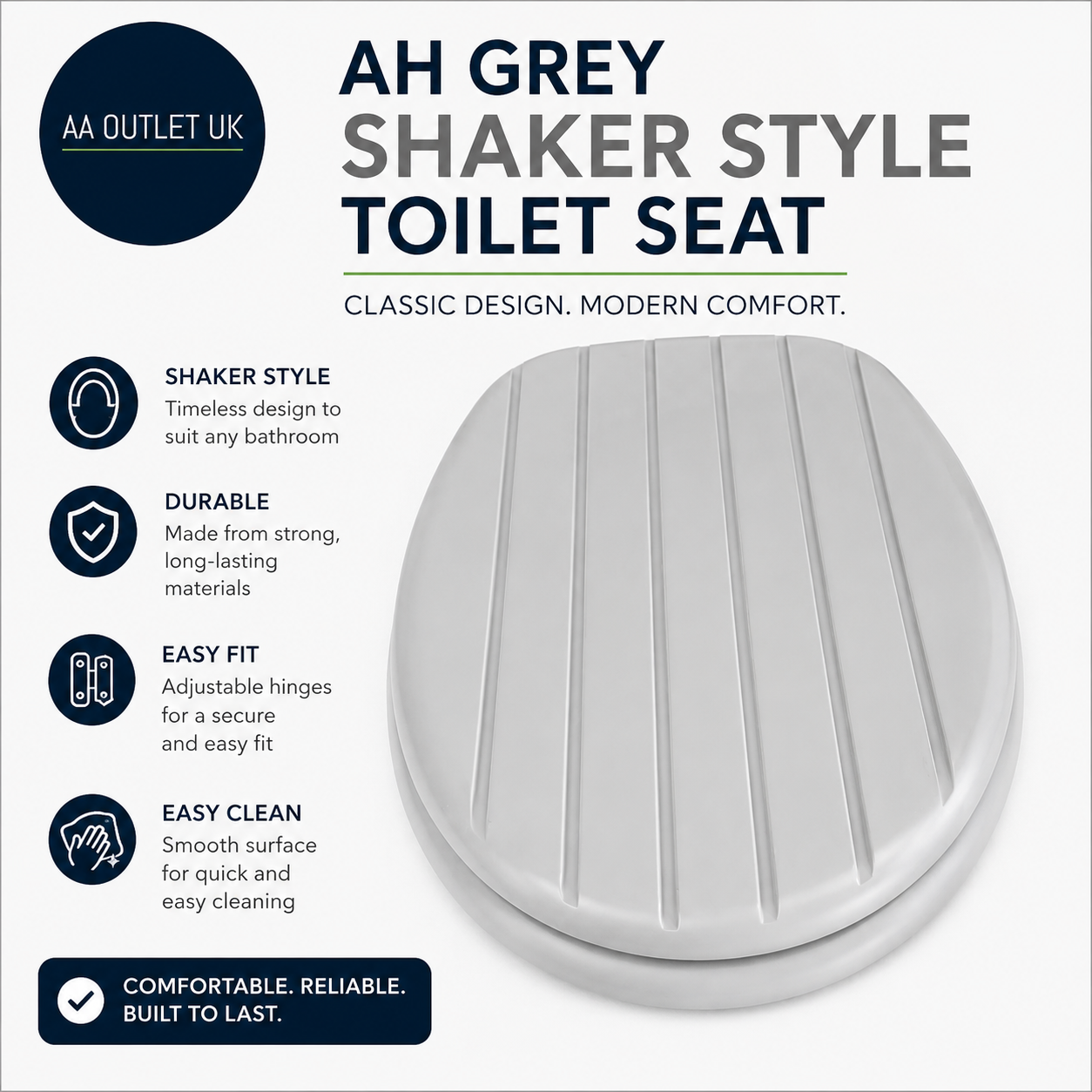 Argos Home Tongue And Shaker Style Toilet Seat Adjustable Hinges Grey