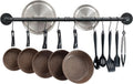 OROPY Wall Mount Pot Pan Rack 97cm Kitchen Hanging Rail 14 Hooks Metal Black New