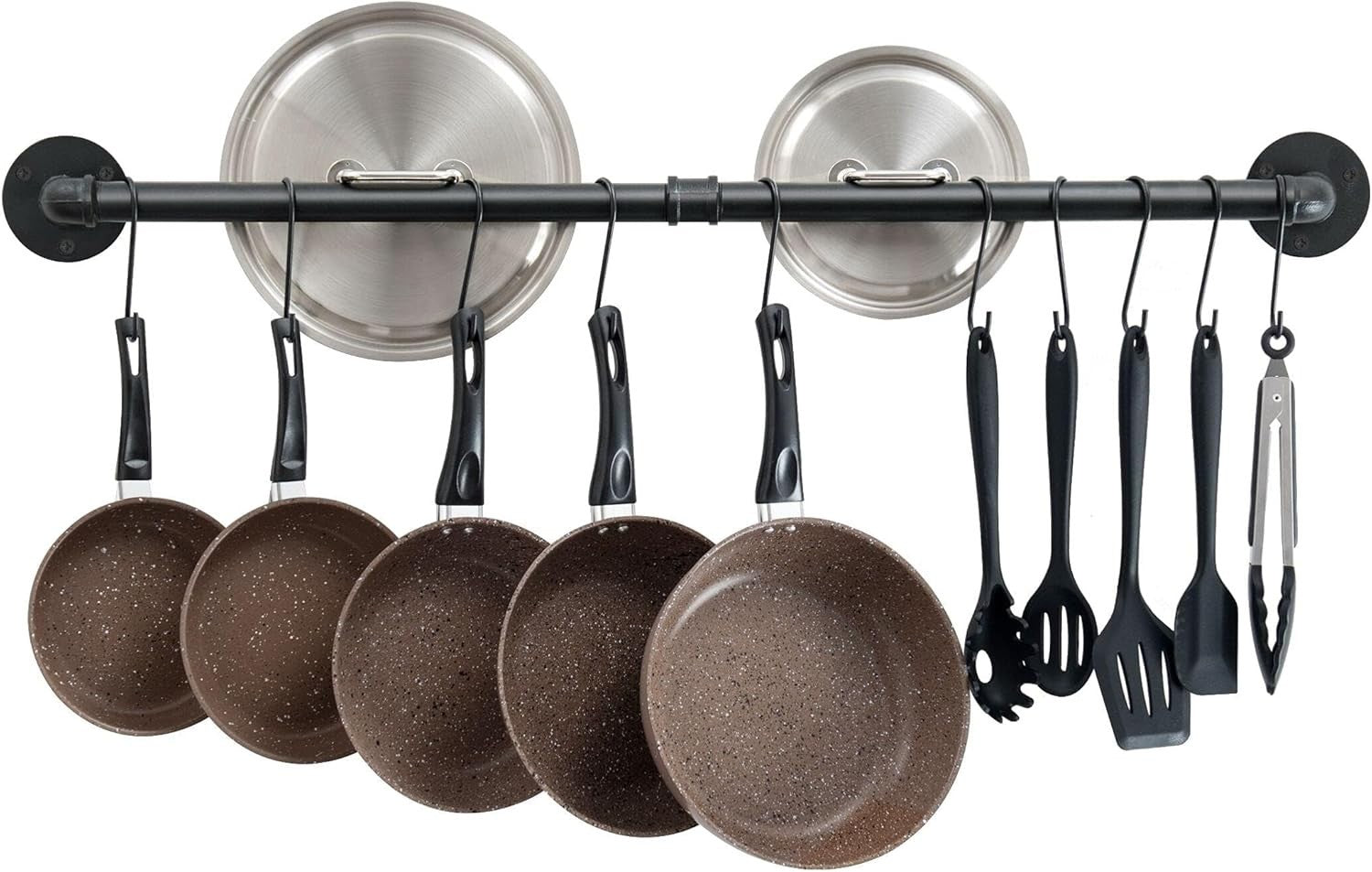 OROPY Wall Mount Pot Pan Rack 97cm Kitchen Hanging Rail 14 Hooks Metal Black New