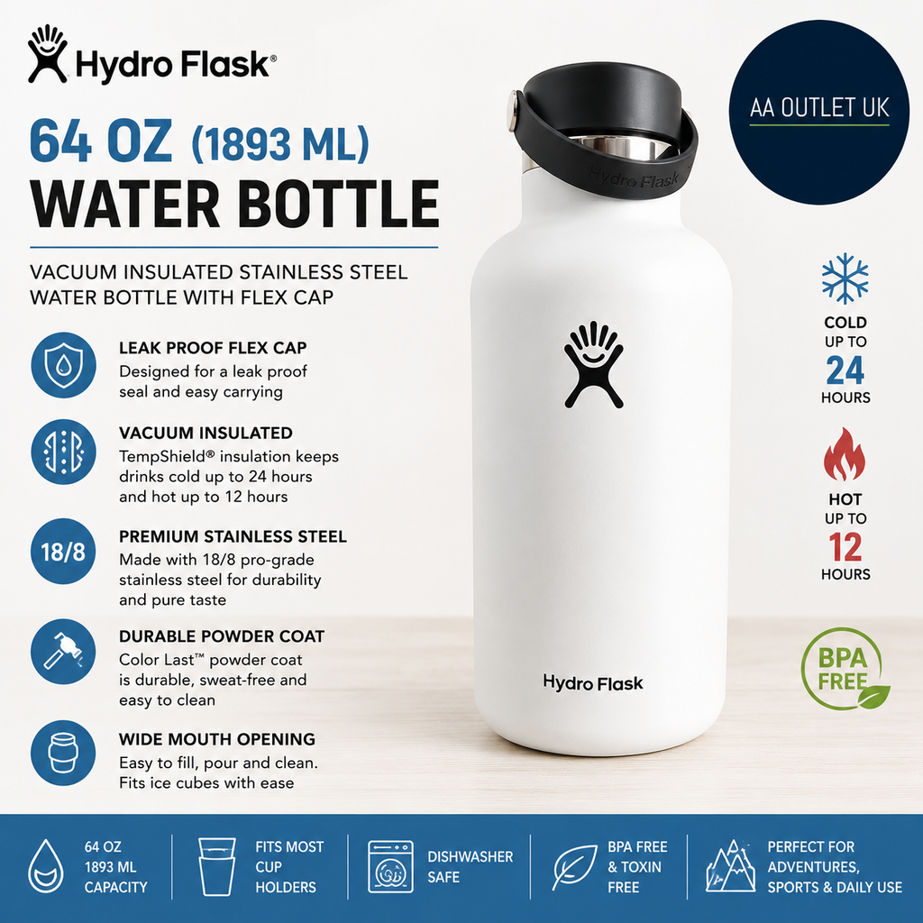 Hydro Flask Water Bottle 1893ml Vacuum Insulated Stainless Steel White