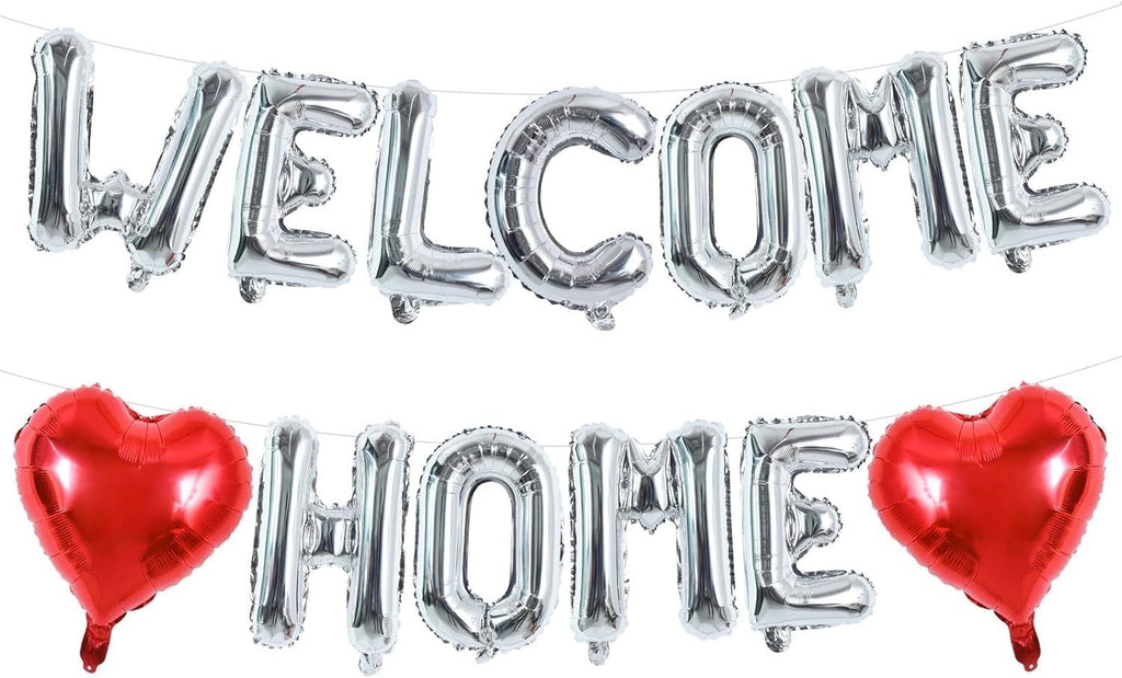 Deco Glee Welcome Home Balloons 16In Silver Foil Banner Party Decoration New