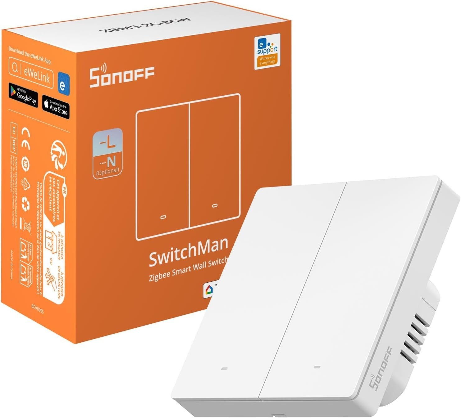 Sonoff Zigbee Smart Light Switch ZBM5 86 Type 2 Gang 8.7x8.7x4cm New