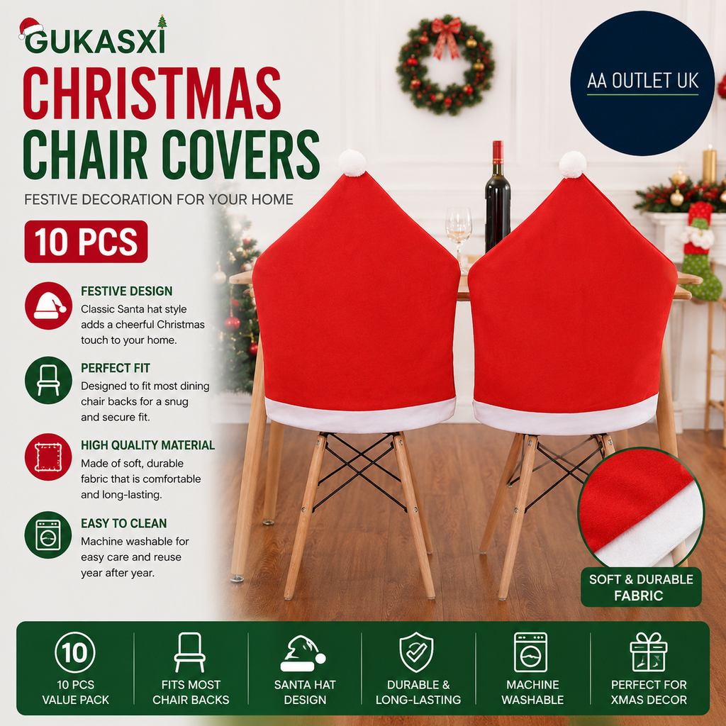 Gukasxi 10 Pcs Christmas Chair Covers Red Chair Back Decoration Dining Room