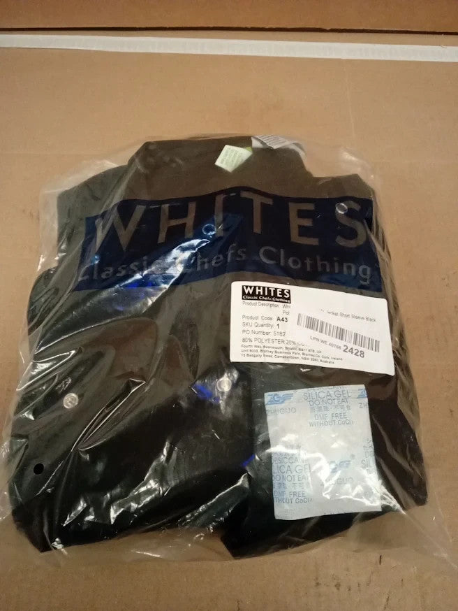 Whites Vegas Unisex Chef Jacket Short Sleeve Black L 44-46in Polycotton A439 New