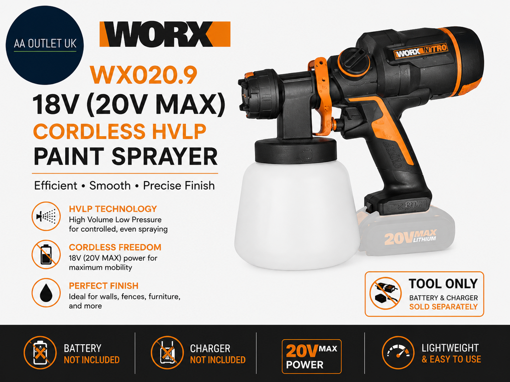 Worx WX020.9 18V 20V MAX Cordless HVLP Paint Sprayer Tool Only Black