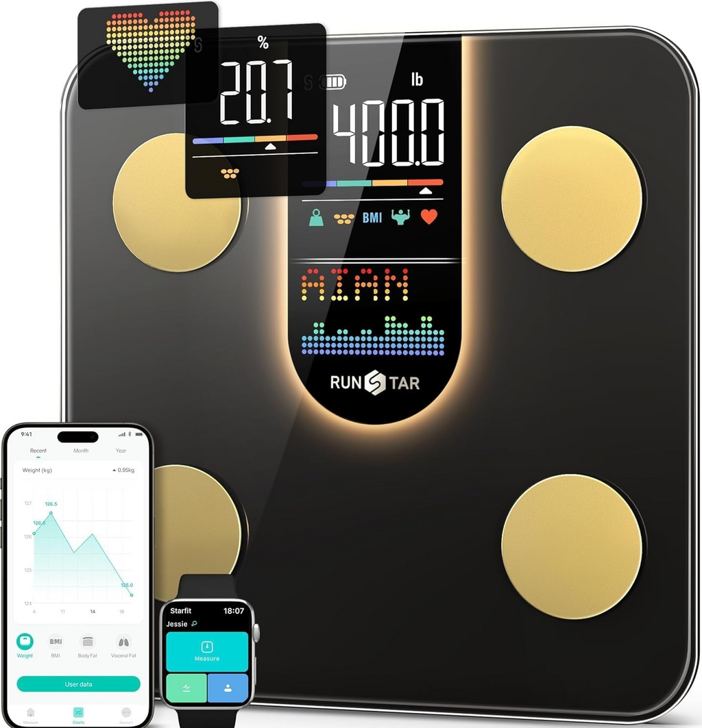 Runstar Body Weight Bathroom Scales 8in1 Display High Precision Heart Rate New