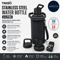Trebo Stainless Steel Water Bottle 2L Wide Mouth Insulated Double Dark Gray