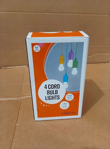Globrite Pack 4 Battery Operated Lights LED Pull Cord Bulbs Easy To Install