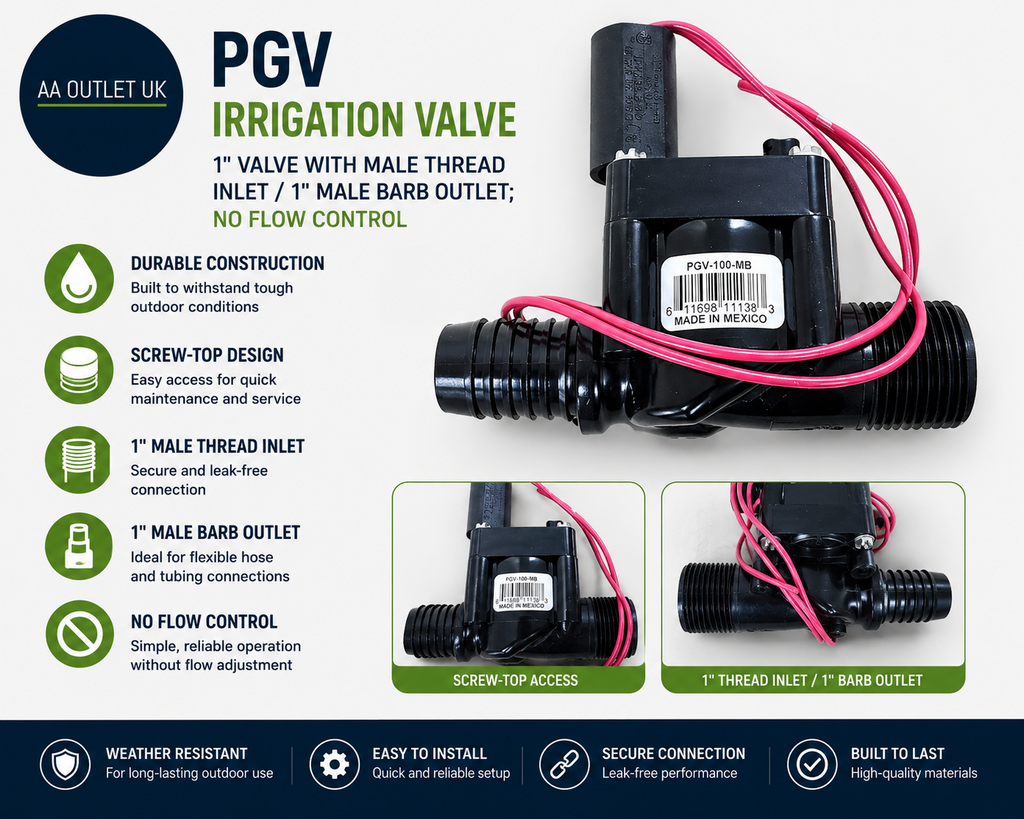 PGV Irrigation Valve Screw Top 1" Valve Male Thread Inlet 1" Barb Outlet No Flow