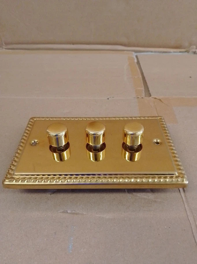Varilight Georgian Brass LED Dimmer Switch V Pro Series 3 Gang Double New