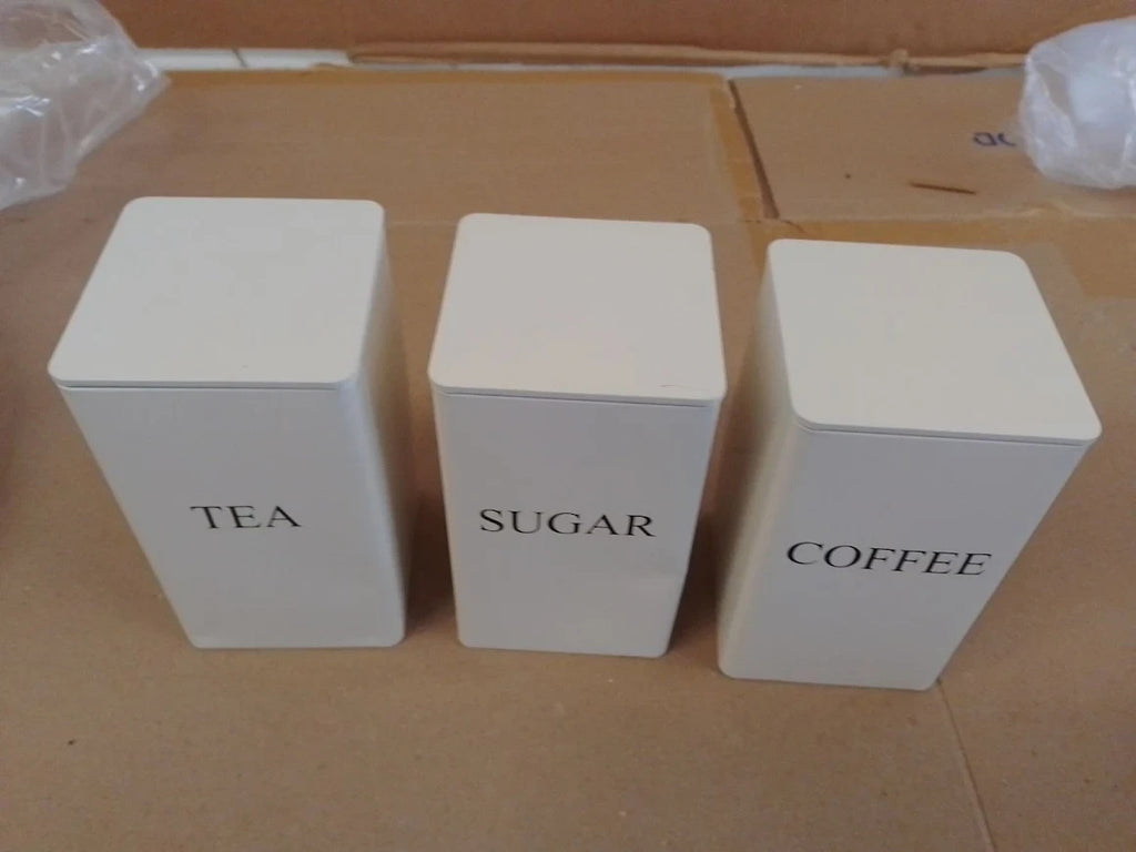 ASelected Tea Coffee Sugar Canisters 3 Piece Metal Food Storage Jars 10x10x10mm