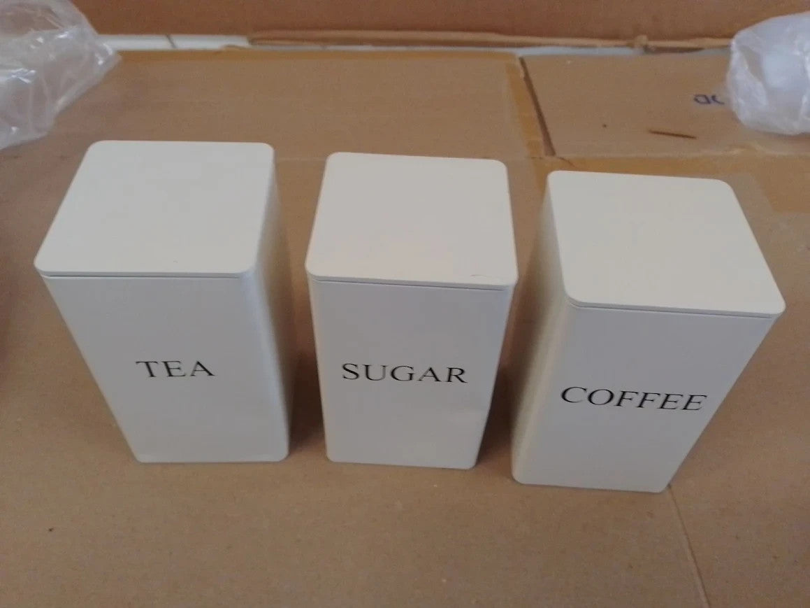 ASelected Tea Coffee Sugar Canisters 3 Piece Metal Food Storage Jars 10x10x10mm